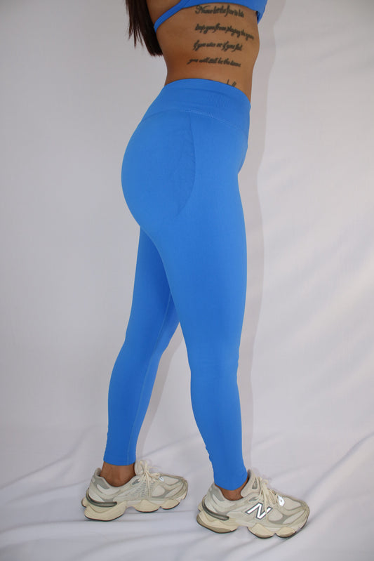 Mid-Waist Yoga Leggings Compression Butt-Lift Leggings Cobalt Blue